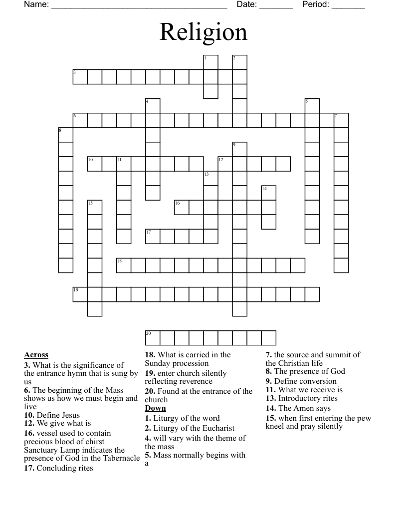 Religion  Crossword