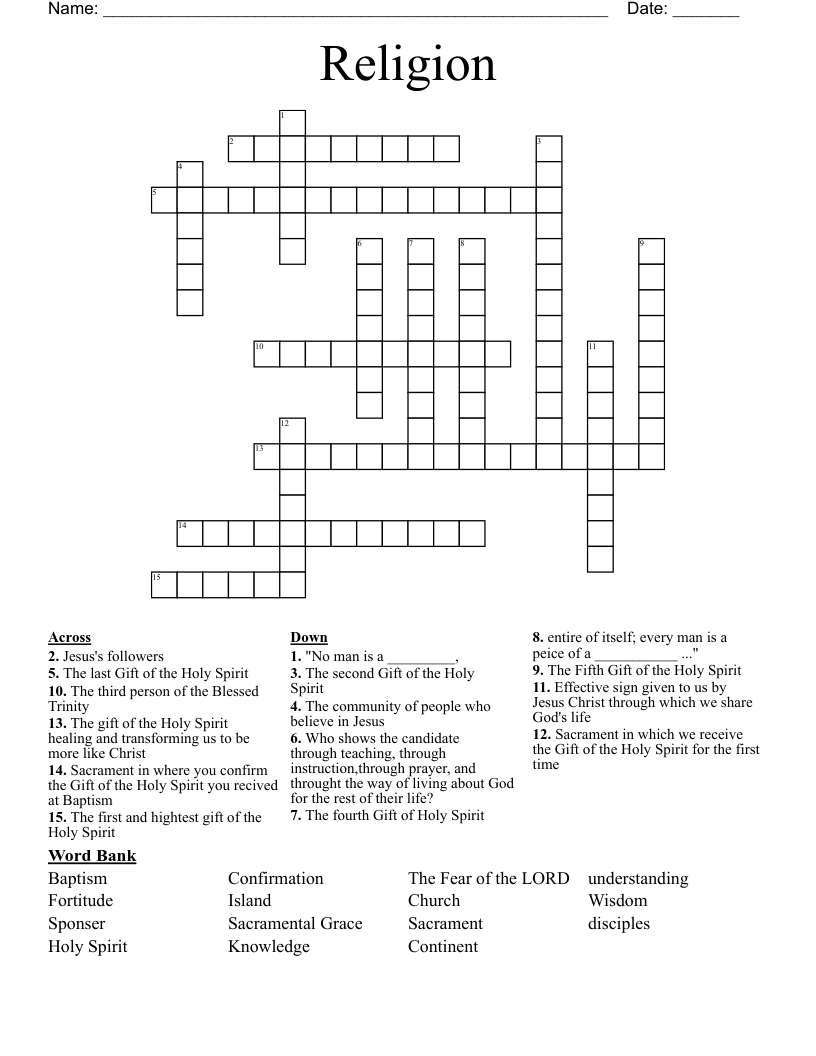 Religion  Crossword