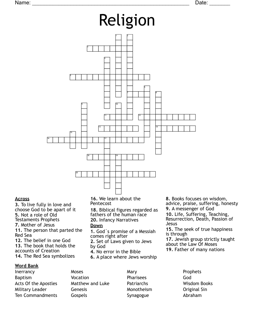 Religion  Crossword