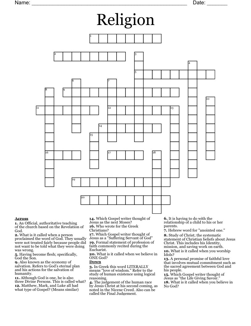 Religion  Crossword