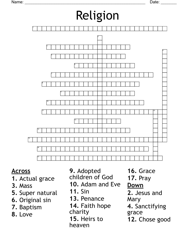 Religion  Crossword