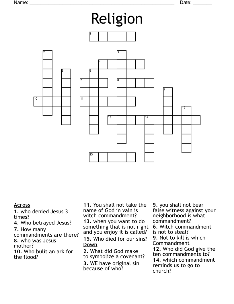 Religion  Crossword