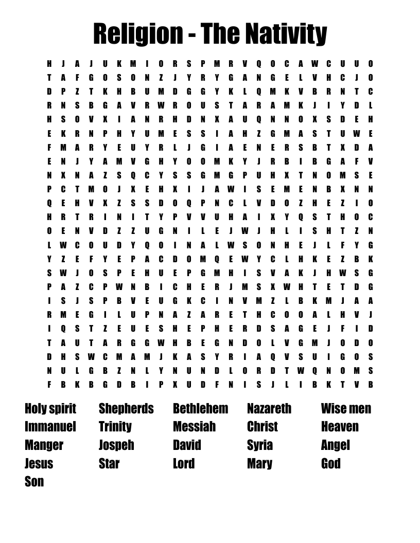 Religion - The Nativity  Word Search