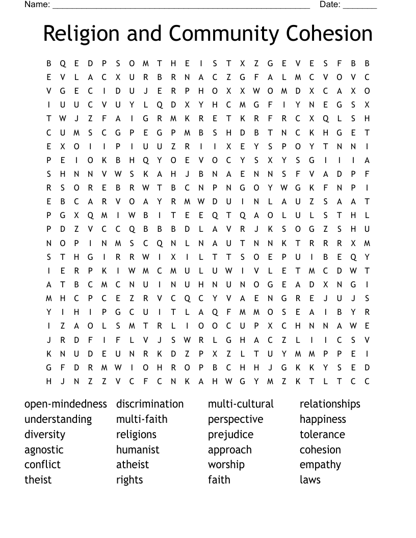 Religion and Community Cohesion Word Search