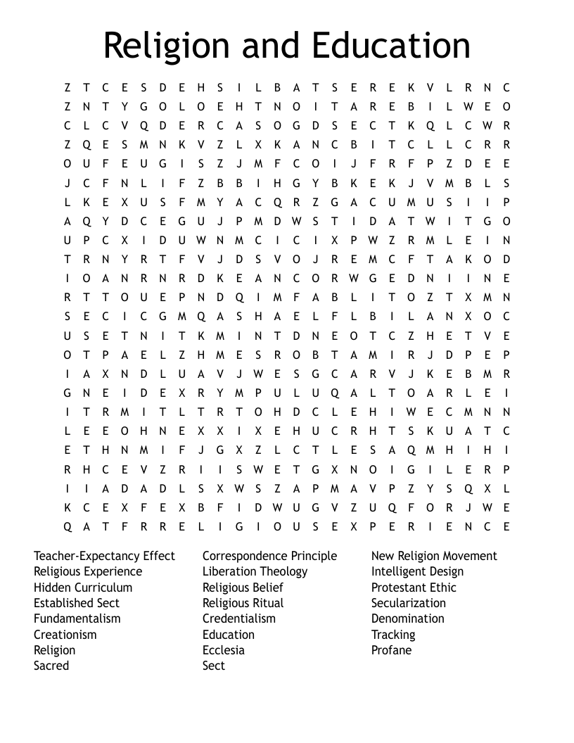 Religion and Education Word Search