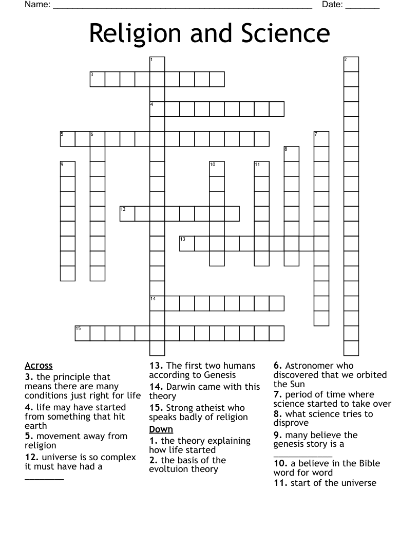 Religion and Science  Crossword