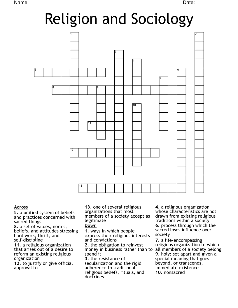 Religion and Sociology Crossword