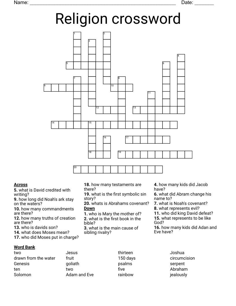 Religion crossword 