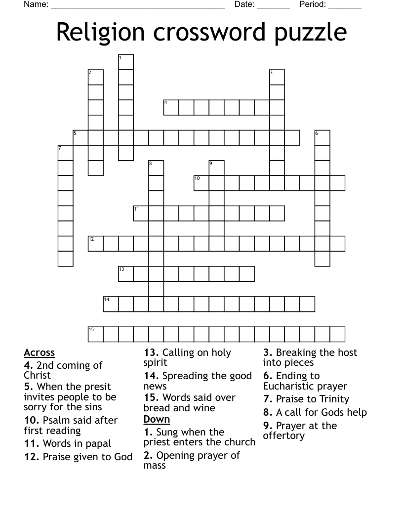 Religion crossword puzzle 
