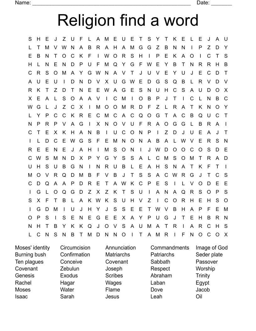 Religion find a word Word Search