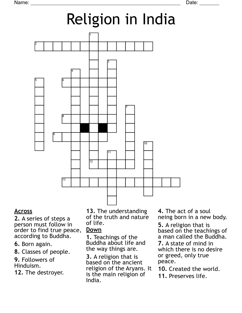 Religion in India Crossword