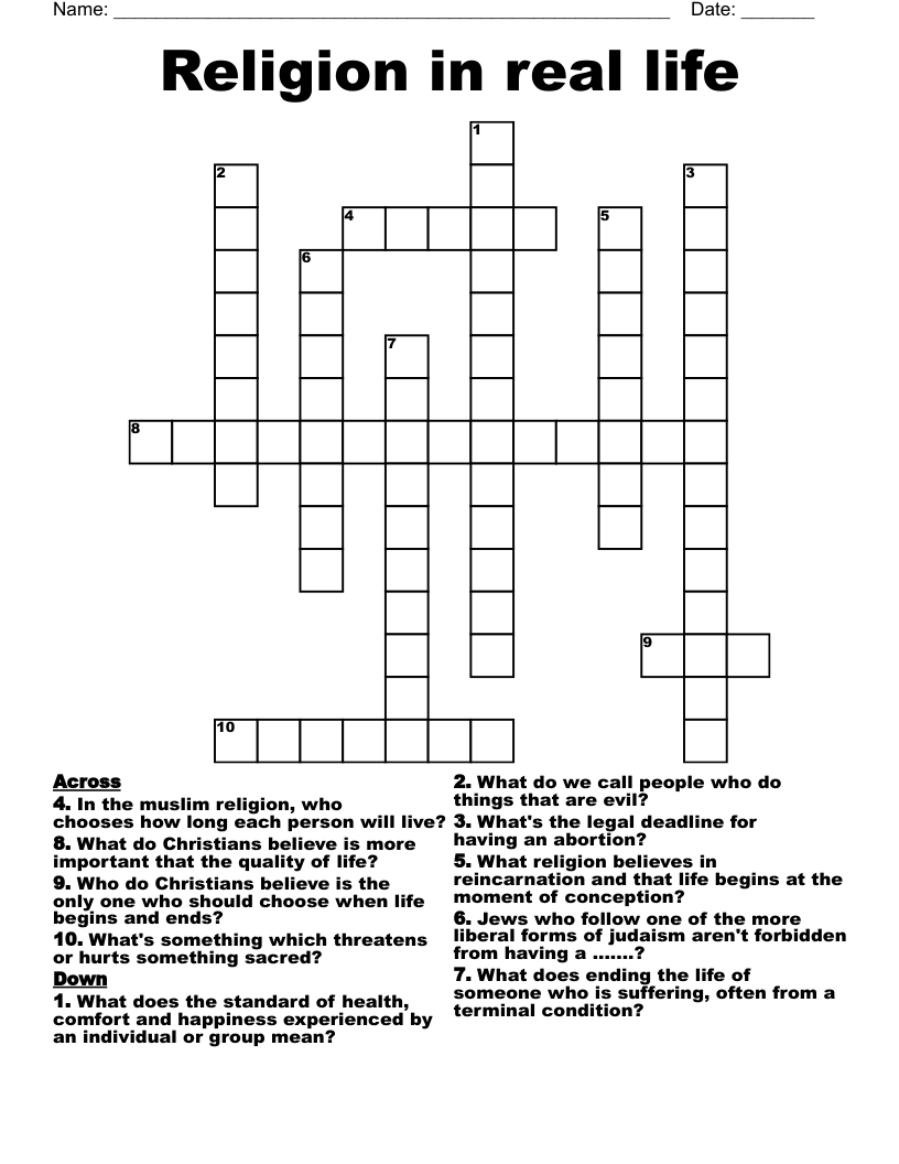 Religion in real life Crossword
