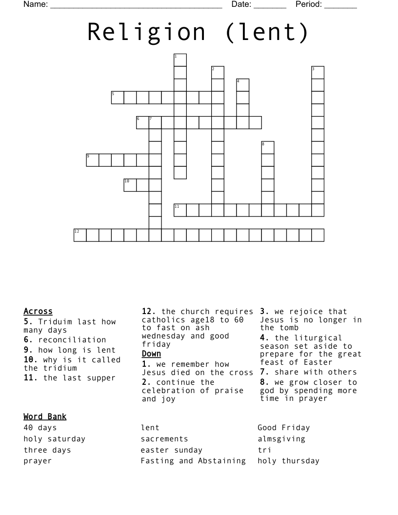 Religion (lent) Crossword