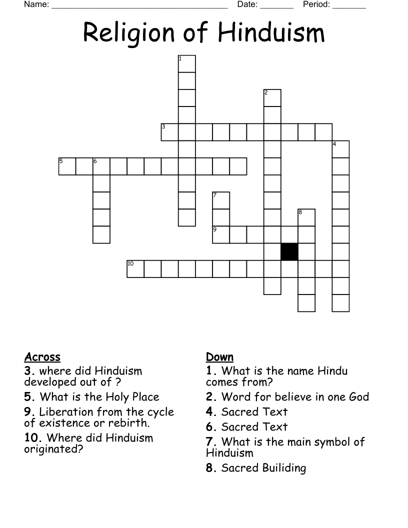 Religion of Hinduism  Crossword