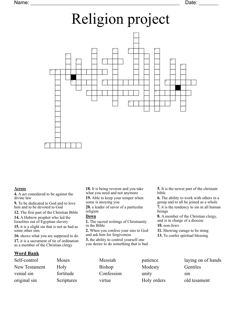 Religion project  Crossword