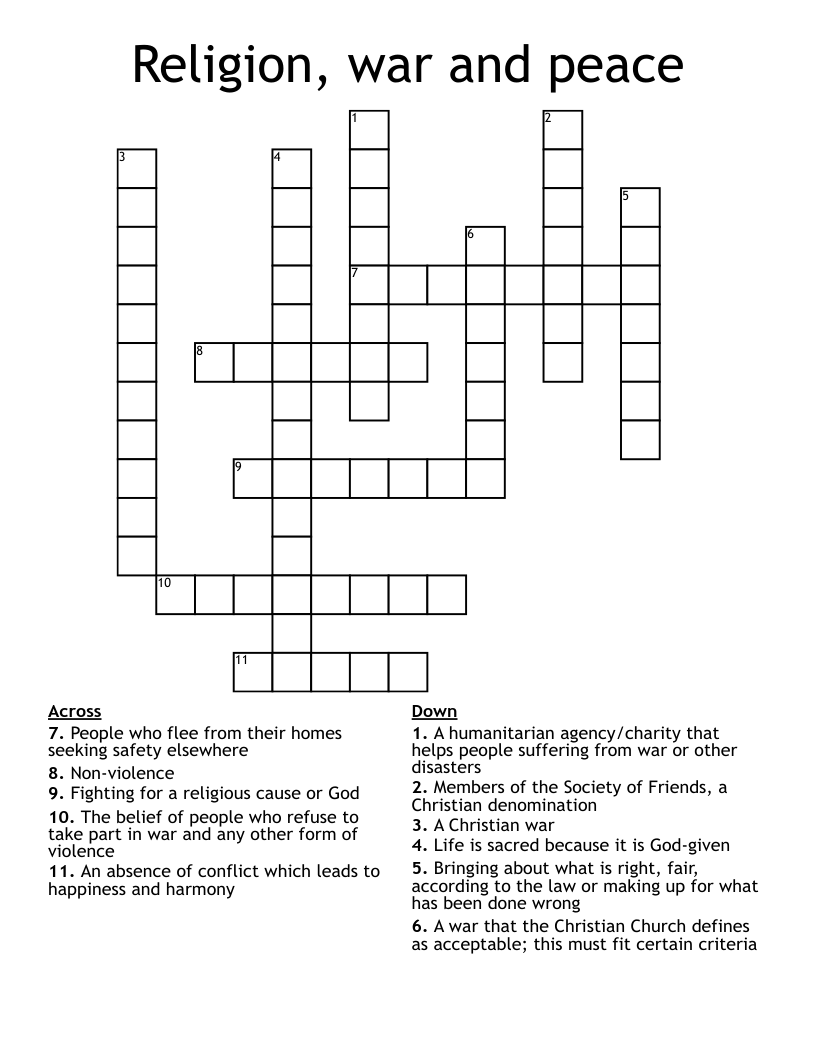 Religion, war and peace Crossword