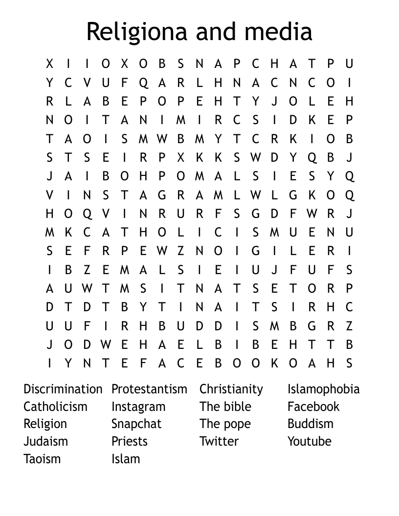 Religiona and media  Word Search