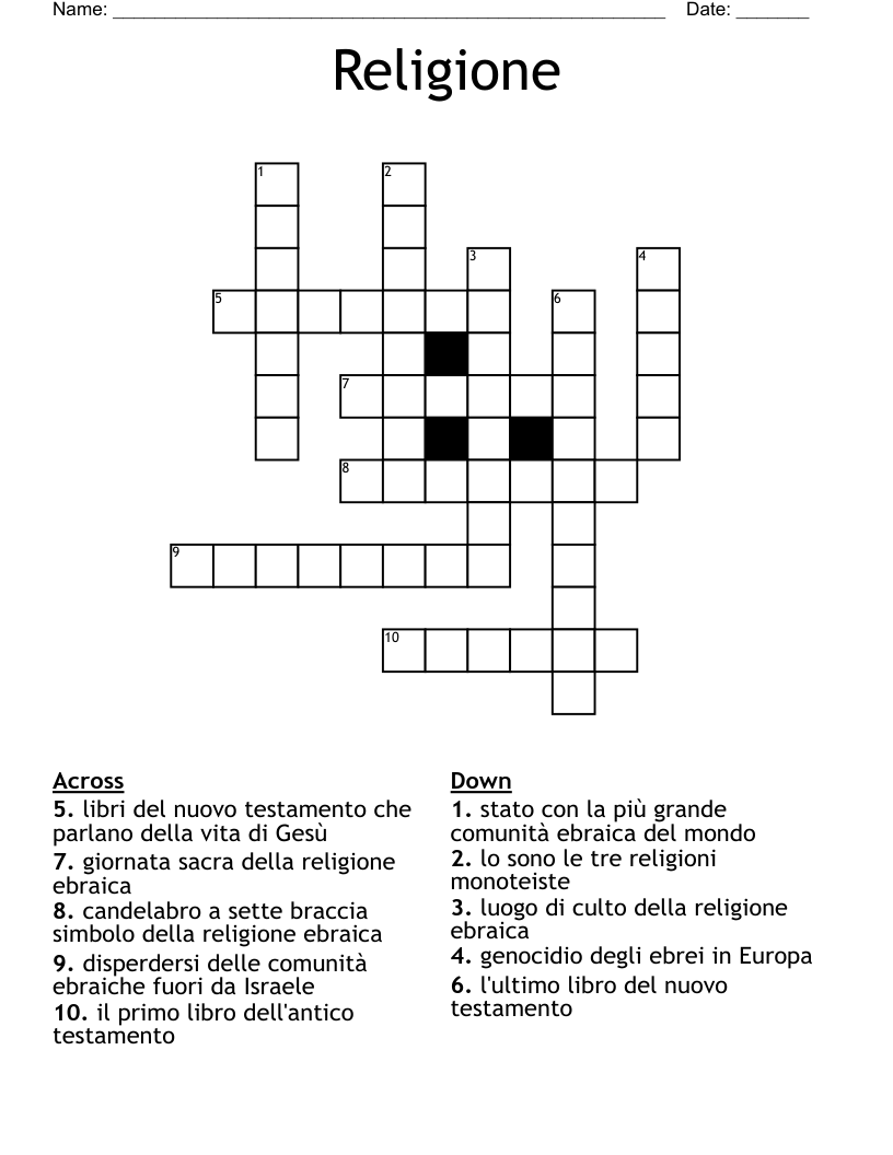 Religione Crossword