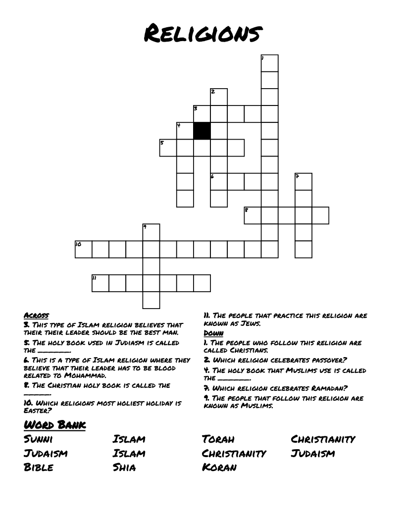 Religions Crossword