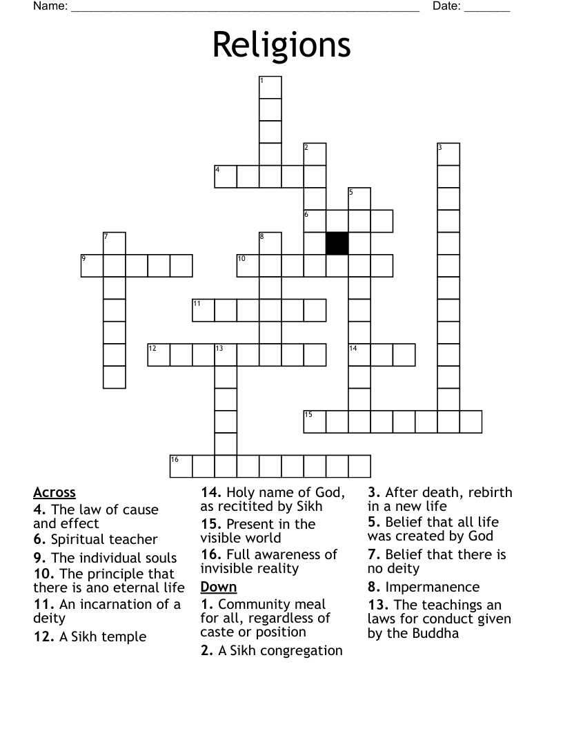 Religions Crossword