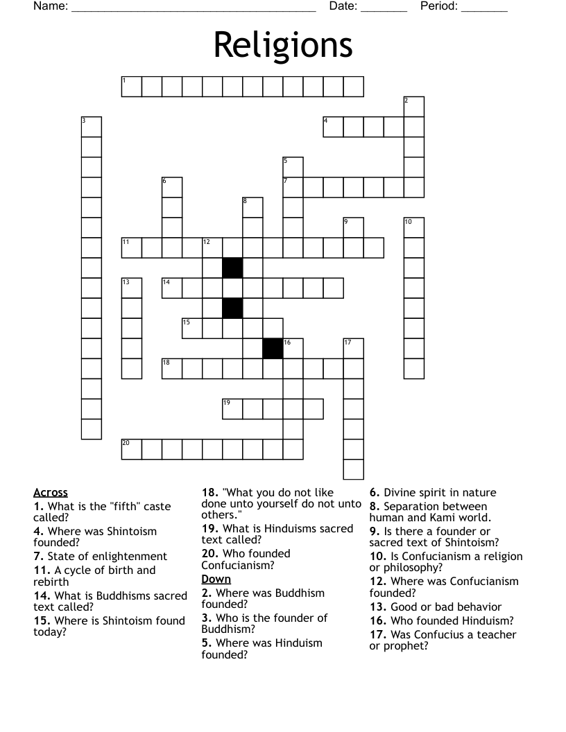 Religions Crossword