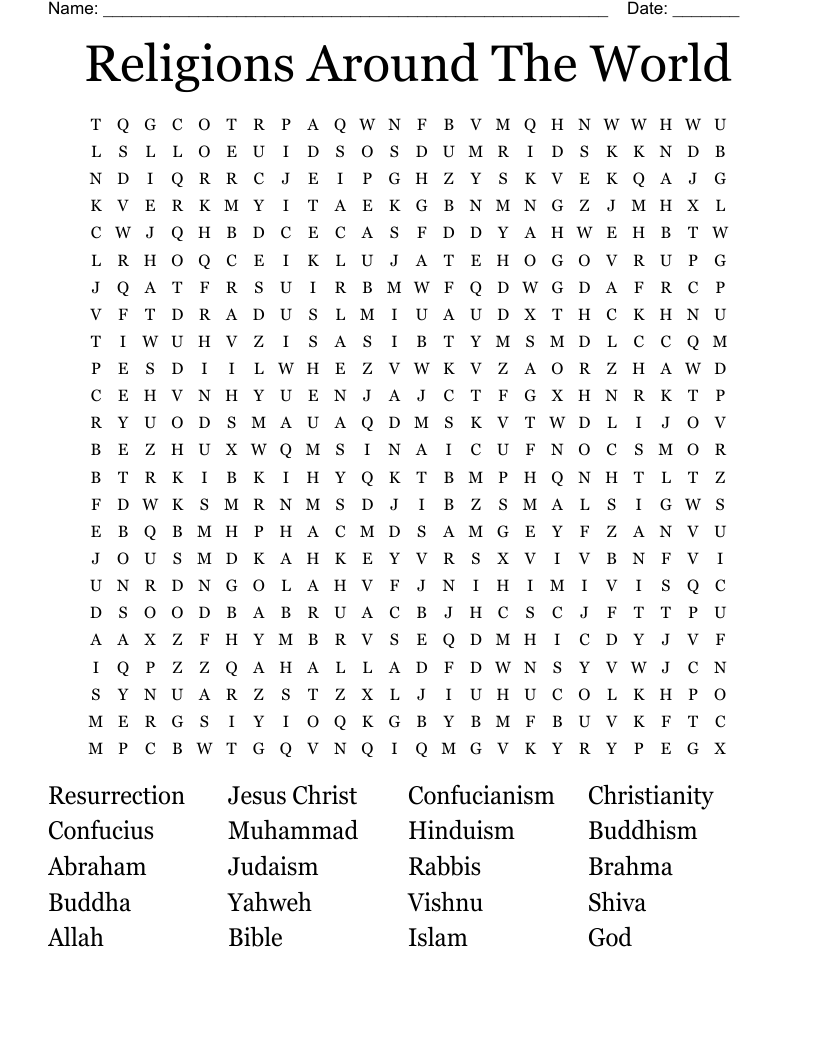Religions Around The World Word Search