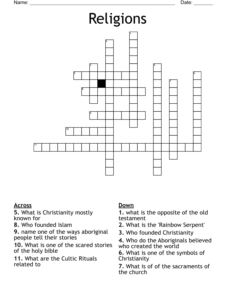 Religions  Crossword