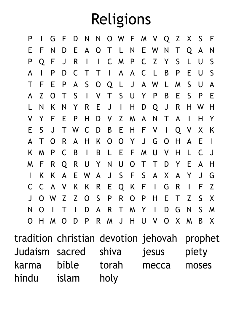 Religions  Word Search