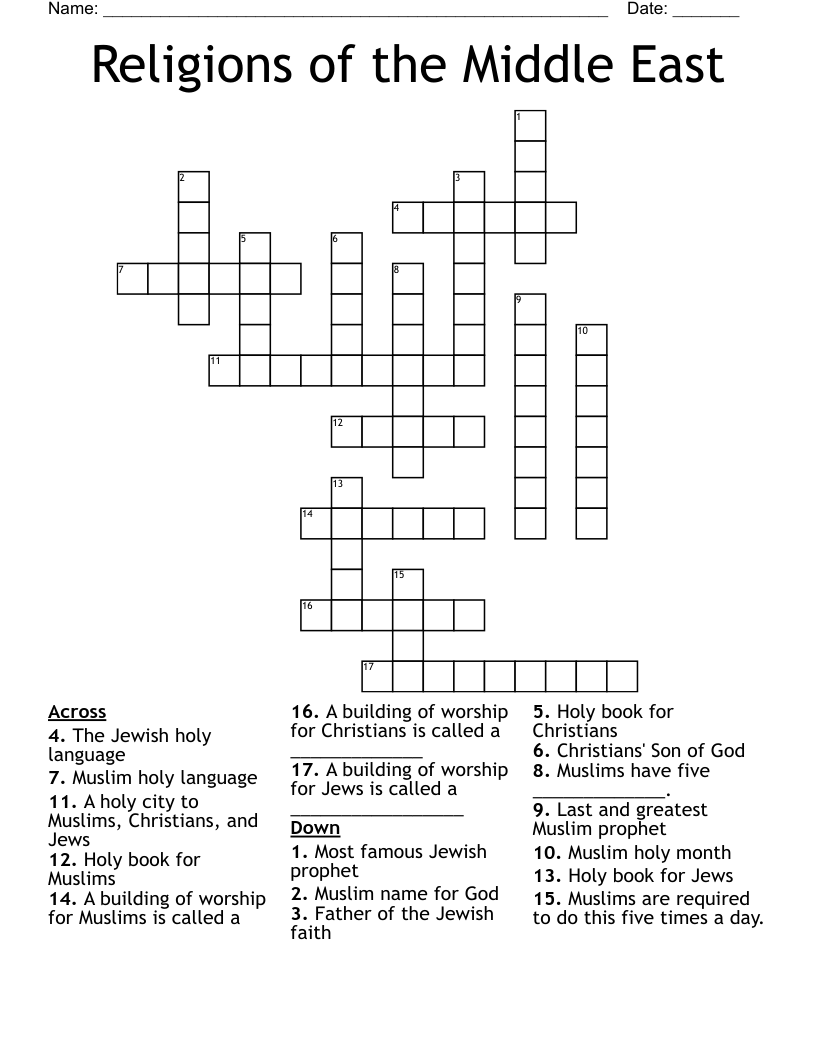 Religions of the Middle East Crossword