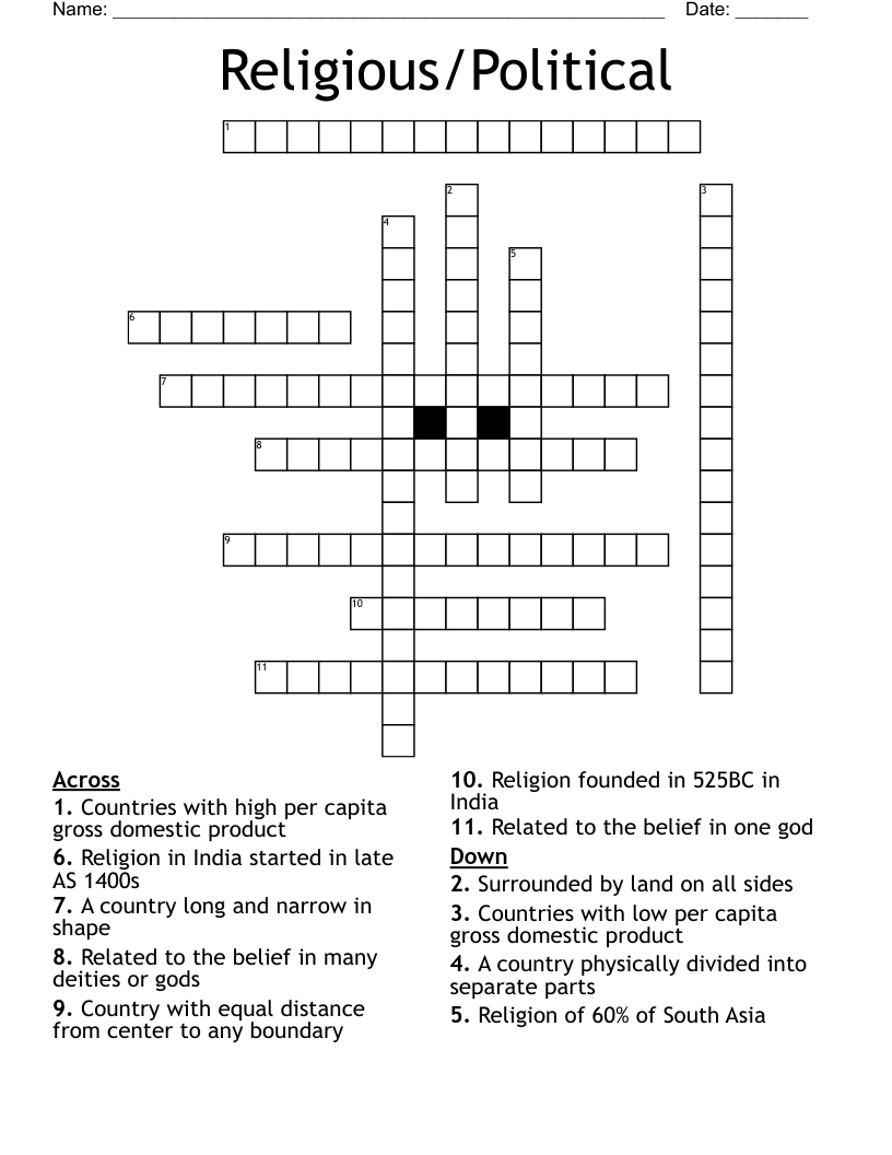 Religious/Political Crossword