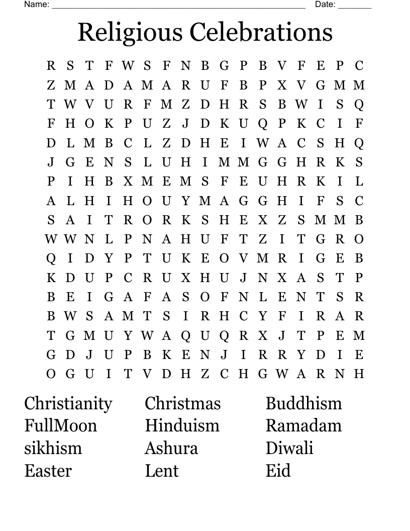 Religious Celebrations Word Search