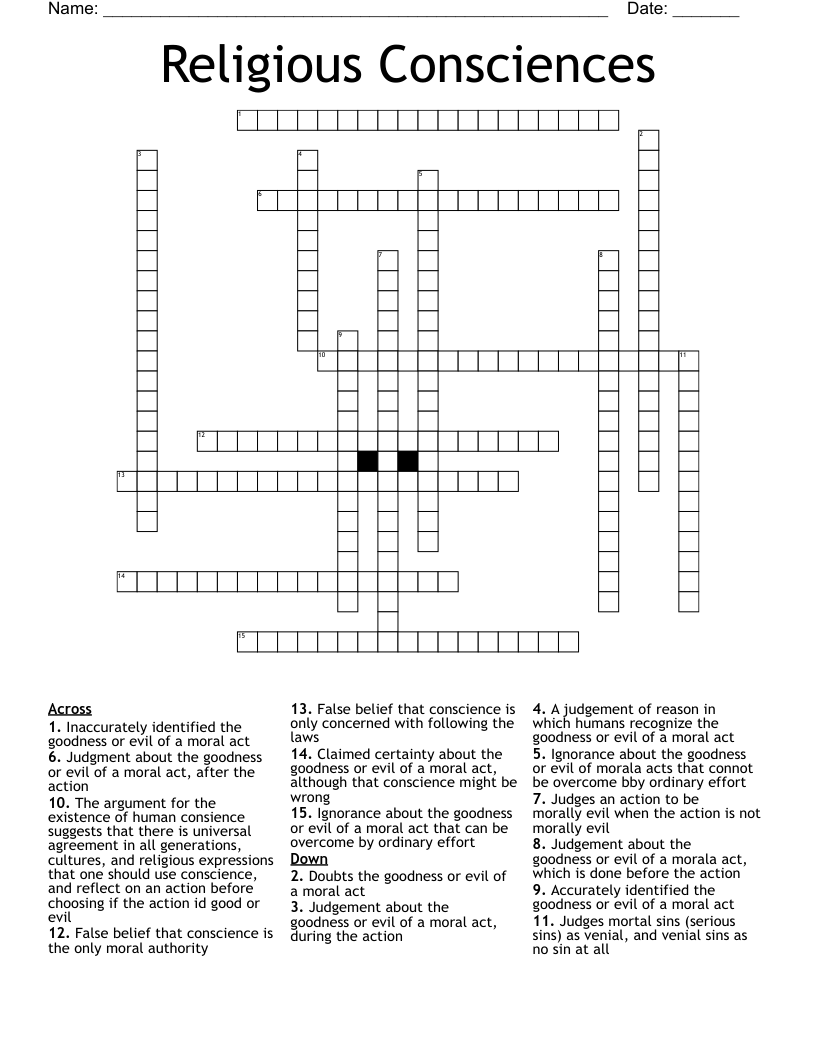 Religious Consciences Crossword