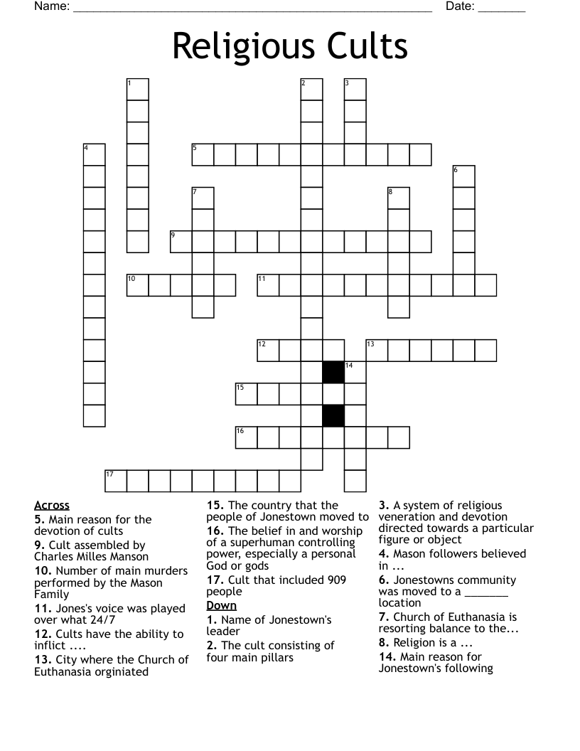 Religious Cults Crossword