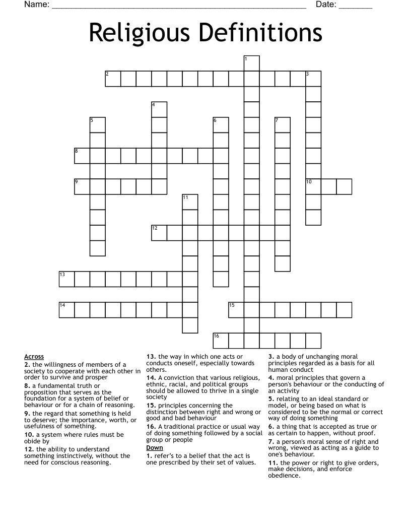 Religious Definitions Crossword