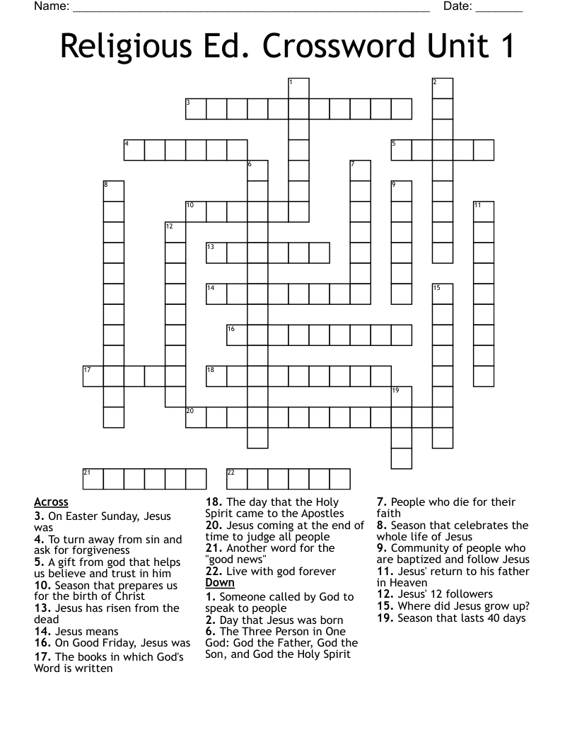 Religious Ed. Crossword Unit 1