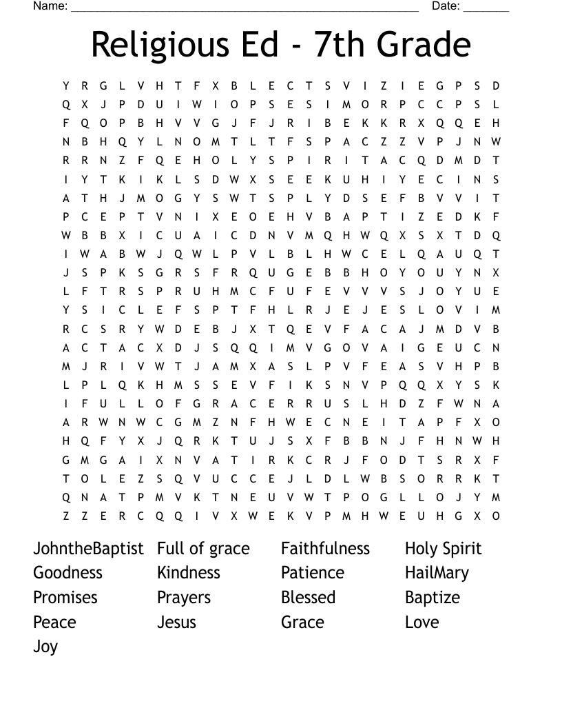 Religious Ed - 7th Grade Word Search