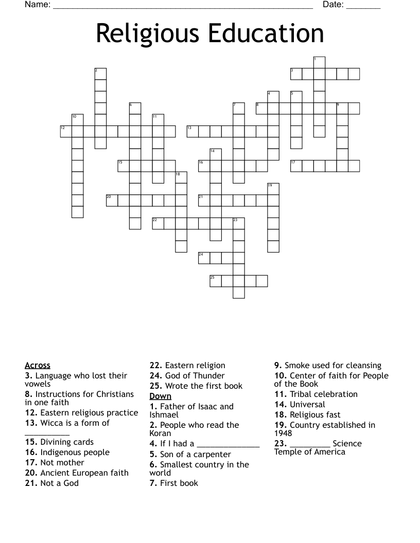 Religious Education Crossword