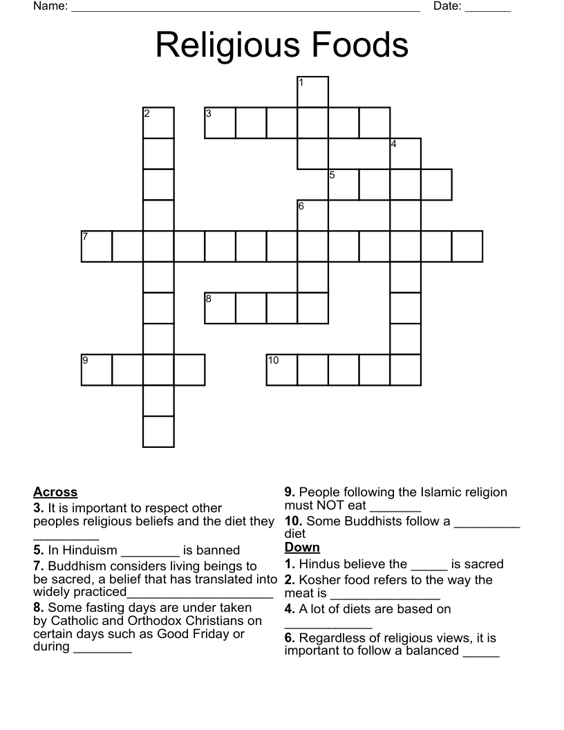 Religious Foods Crossword