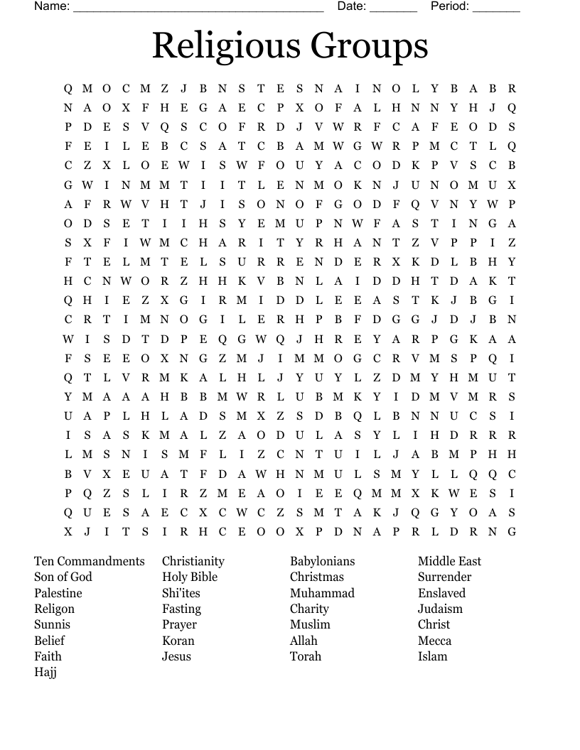 Religious Groups Word Search