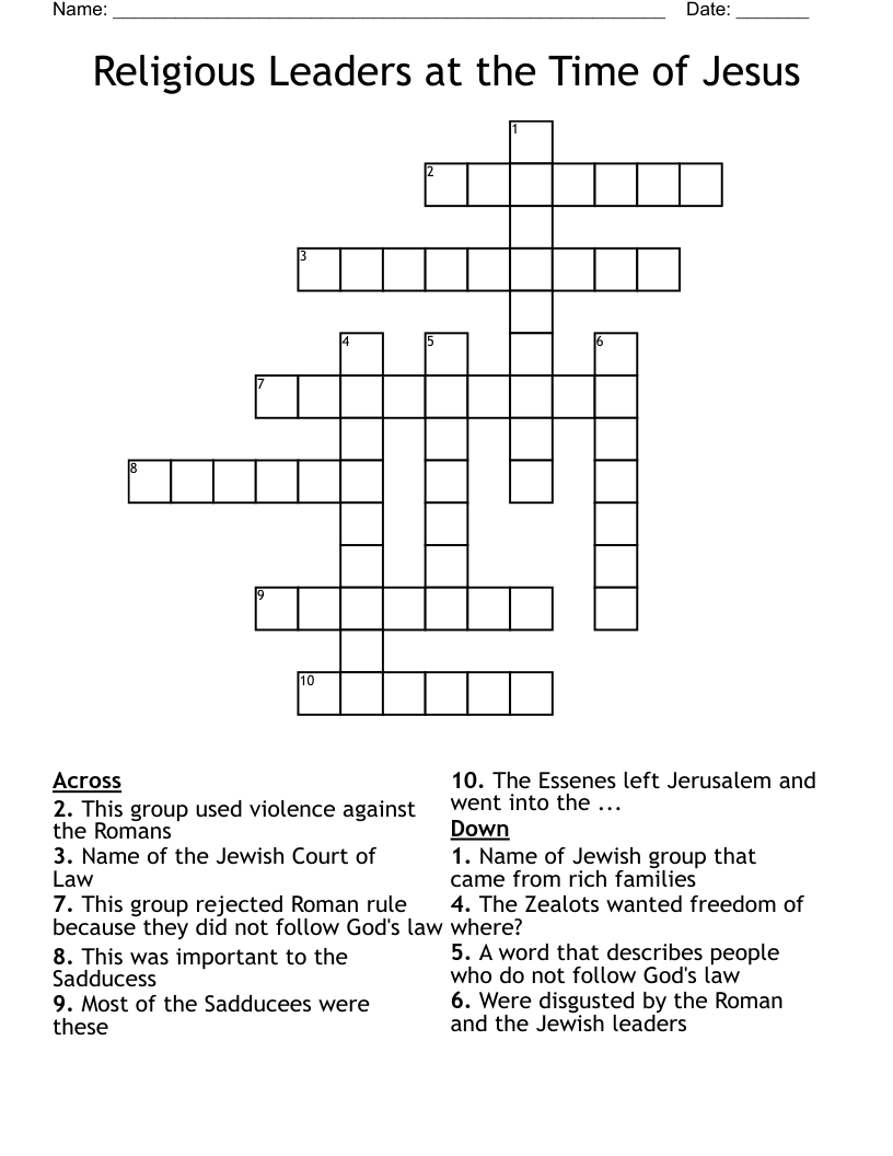 Religious Leaders at the Time of Jesus Crossword