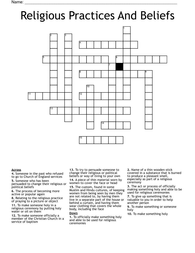 Religious Practices And Beliefs Crossword