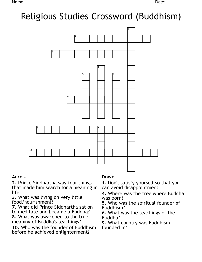 Religious Studies Crossword (Buddhism)