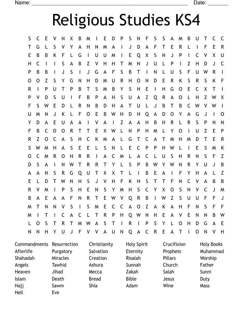 Religious Studies KS4 Word Search