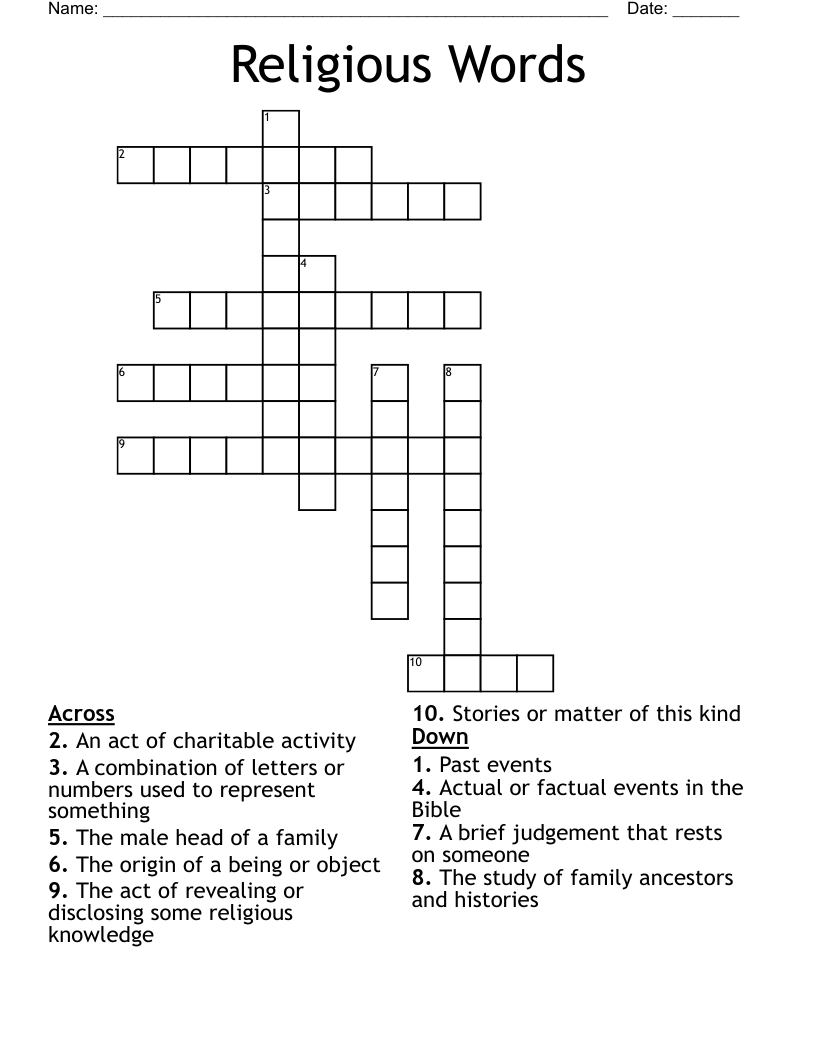 Religious Words Crossword