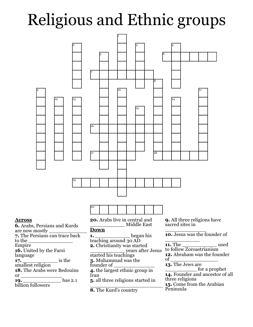 Religious and Ethnic groups Crossword