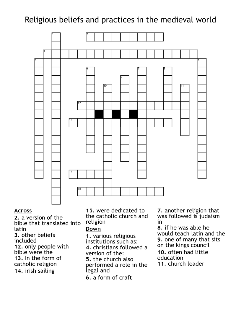 Religious beliefs and practices in the medieval world Crossword