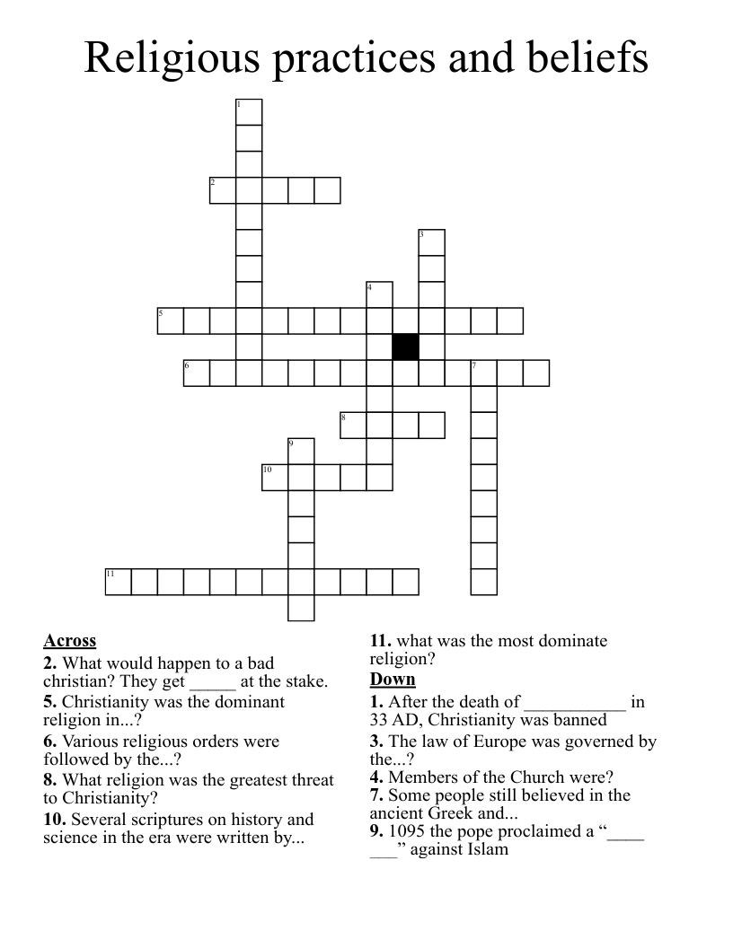 Religious practices and beliefs Crossword