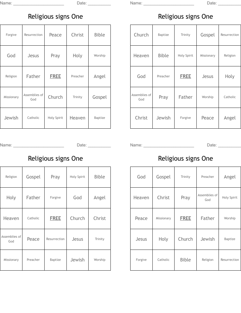 Religious signs One Bingo Cards