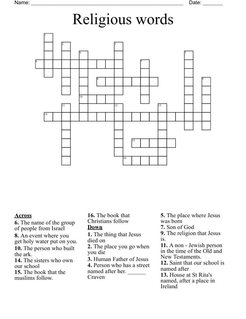 Religious words Crossword