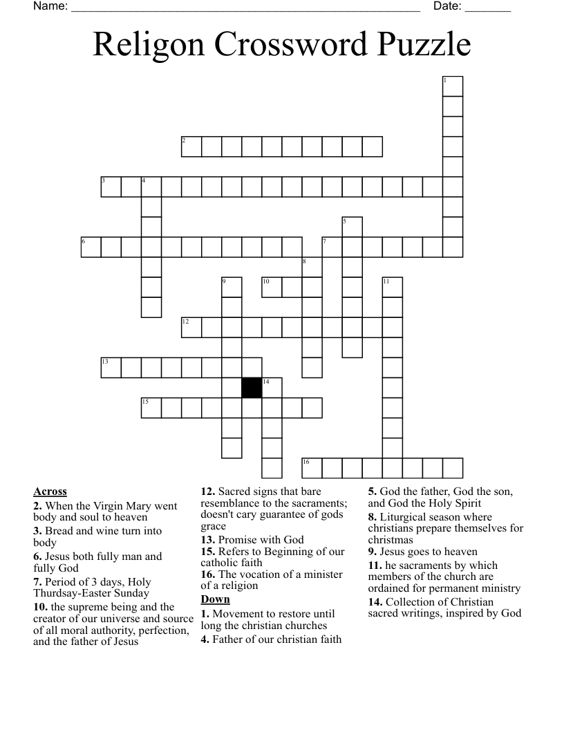 Religon Crossword Puzzle